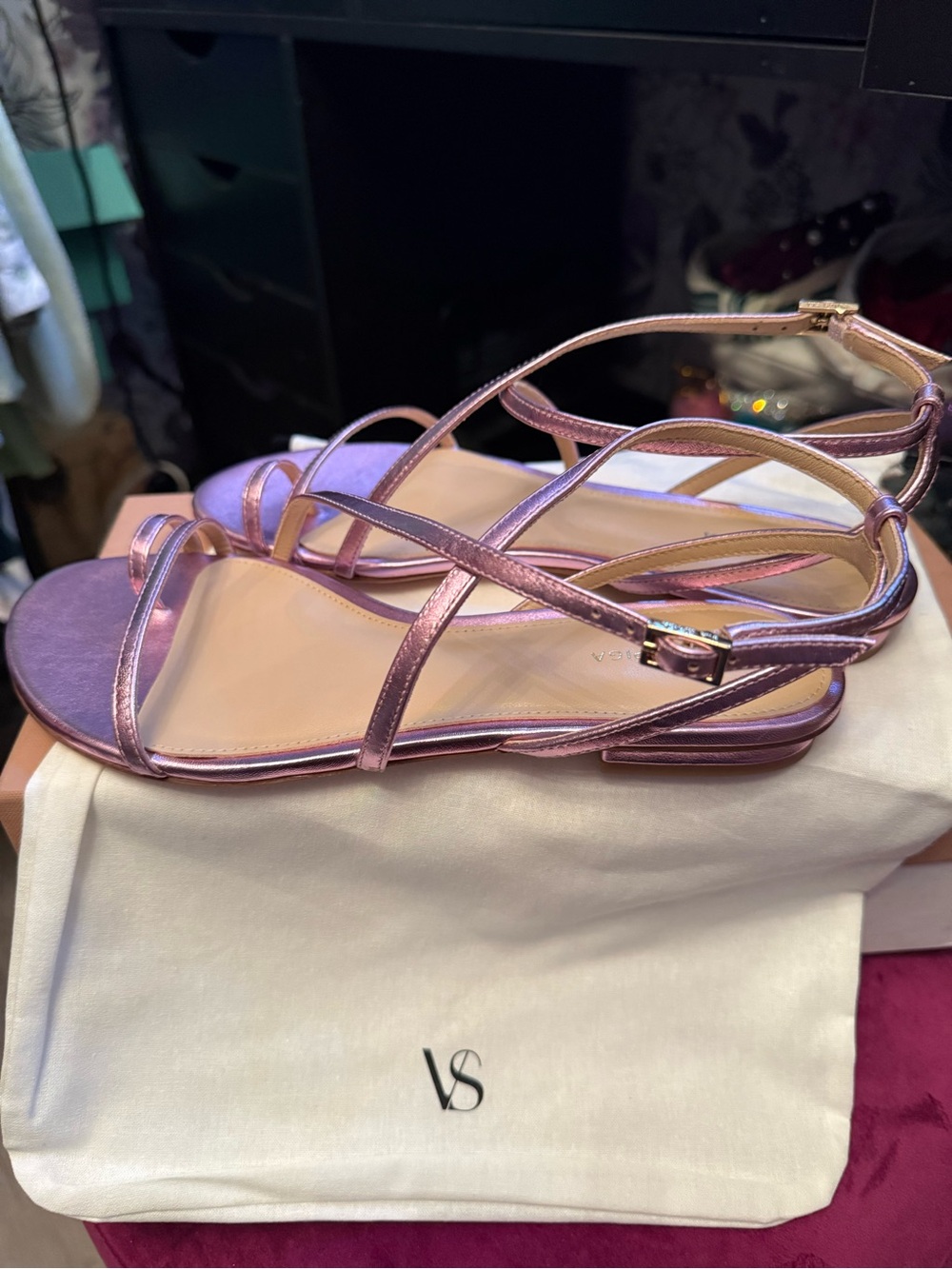 Via Spiga Metallic Rose Gold Strappy Sandals - Picture 5 of 11